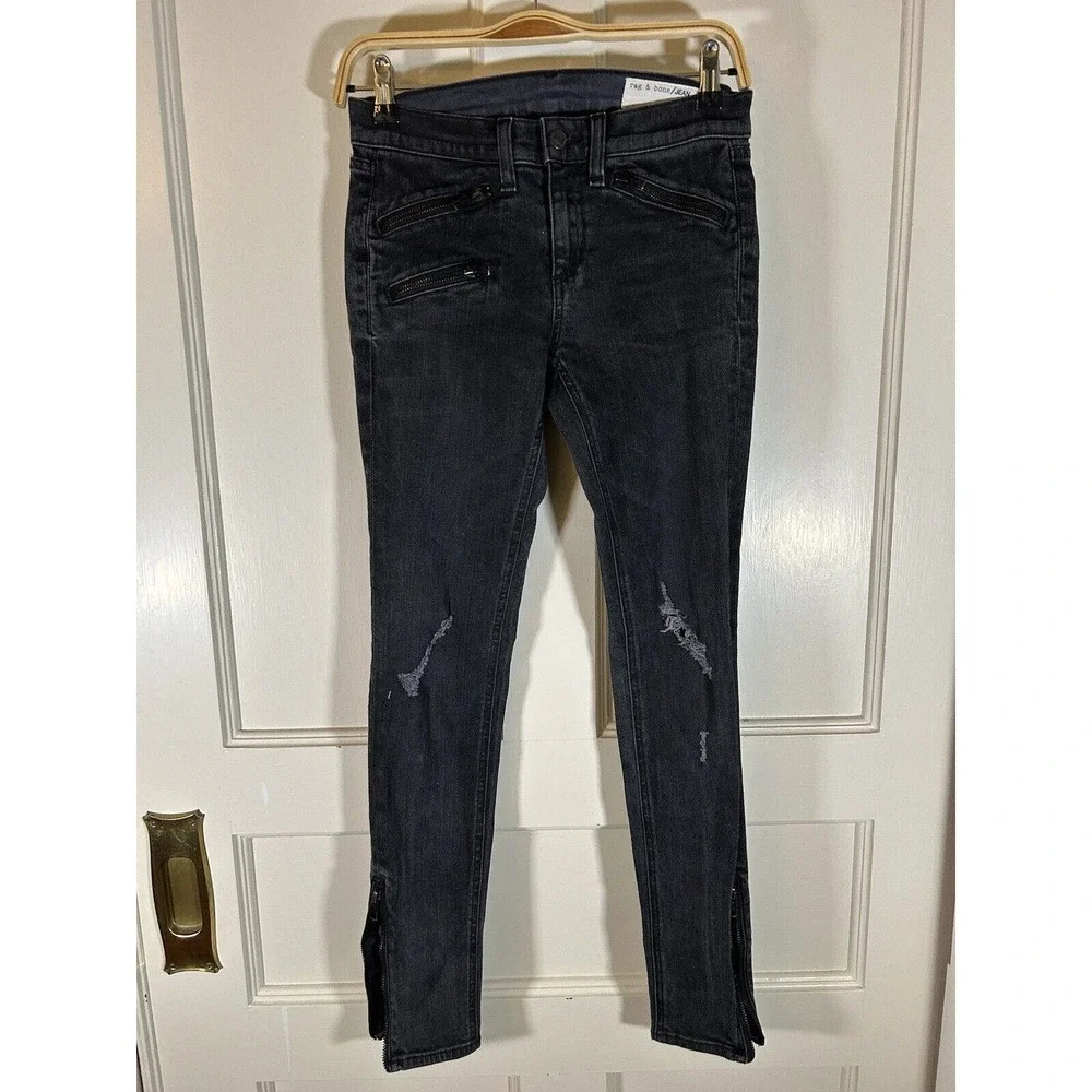 Rag & Bone Women’s Black The Skinny Soft Rock With Holes Distressed Jeans 27